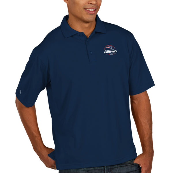 New England Patriots Antigua 5-Time Super Bowl Champions Pique X-tra Lite Polo - Navy